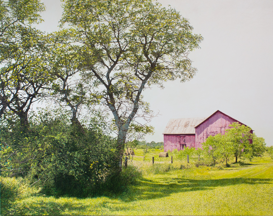 Grange rose (Prince Edward County, Ontario) Peinture à l'huile de Julie Desmarais artiste Peintre