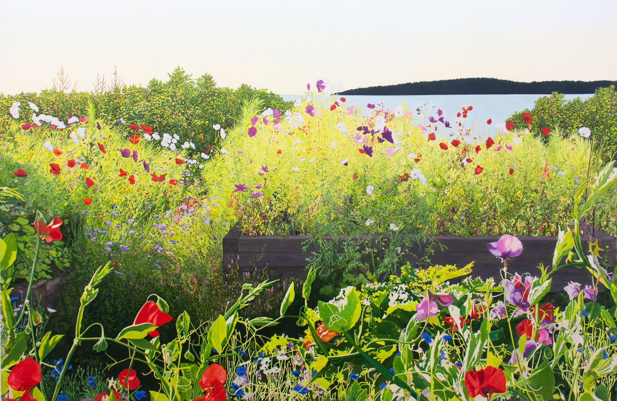 Jardin de fleurs d'été (série 5) (Kamouraska, QC) par Julie Desmarais Peinture à l'huile sur toile de l'artiste Julie Desmarais. Jardin de fleurs d'été (série 5) (Kamouraska, QC)