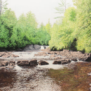 Peinture à l'huile sur toile de l'artiste Julie Desmarais. Après-midi aux Chutes des Saint-Ursule (Saint-Ursule, Mauricie, QC).