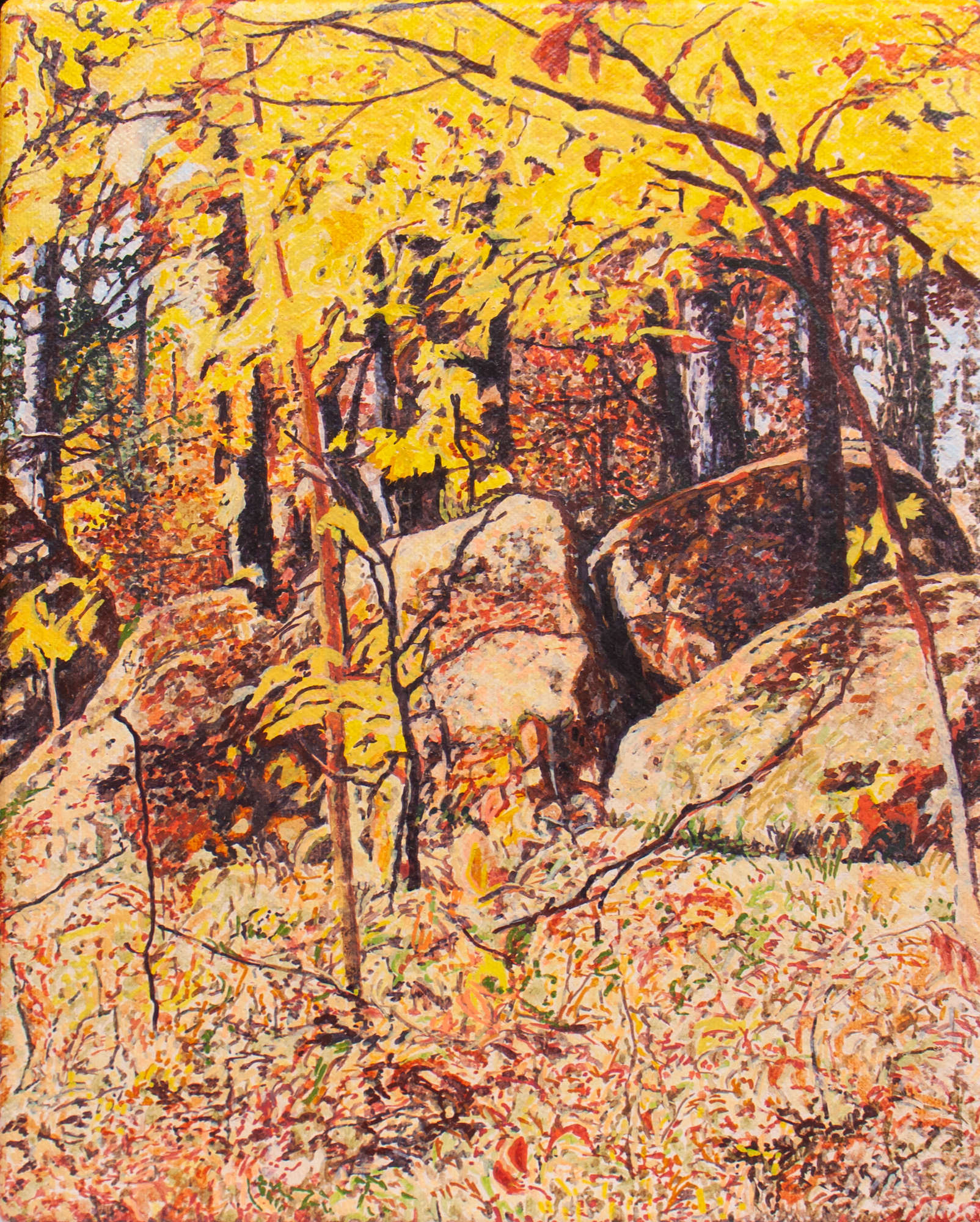 Scène d'automne (étude 1) (Stoney Lake, ON) 2026. Peinture à l'huile de l'artiste Julie Desmarais. Painting by Julie Desmarais - Scène d'automne (étude 1) (Stoney Lake, ON) 2026.